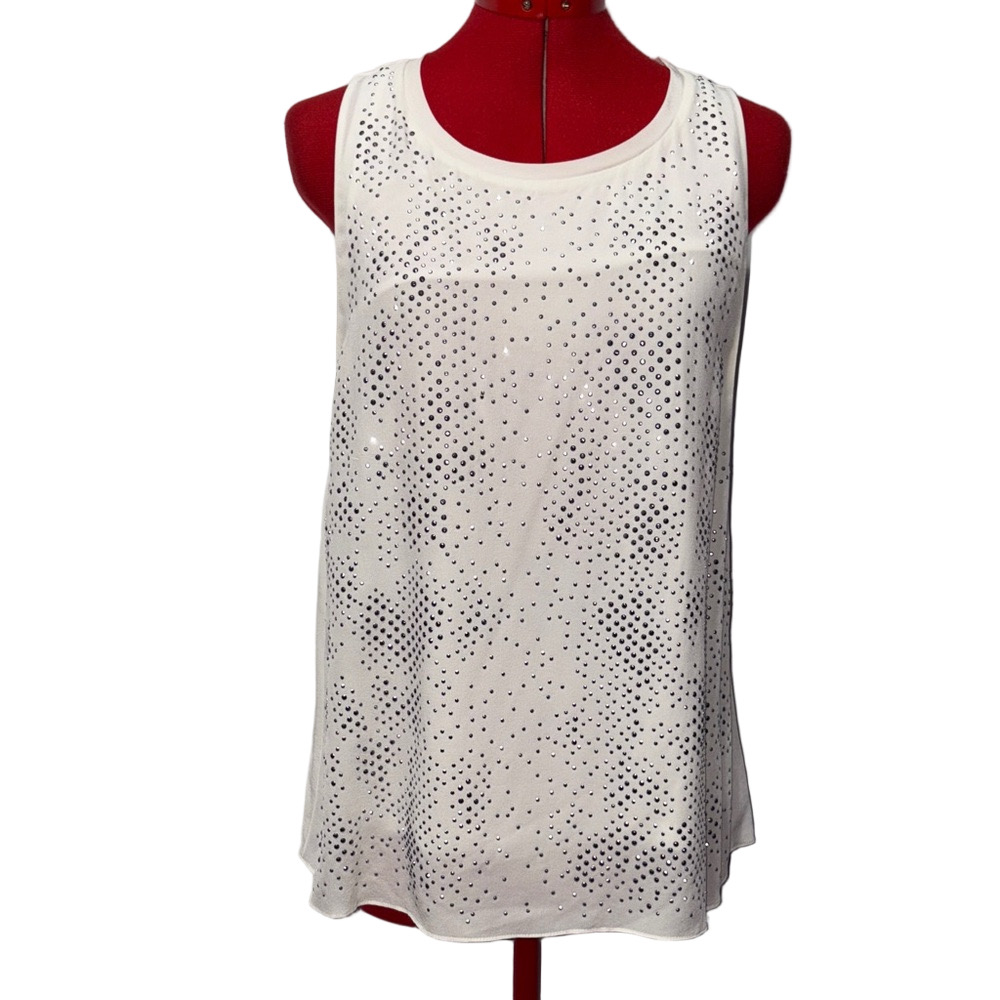 Rebecca Taylor White Tank Top with Rhinestone Details LL154